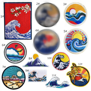 Spot order patches sticker, wave sunset embroidery cloth sticker, high-quality mountain and river map, round badge, adhesive-backed cloth sticker, spot.Embroidered Iron on Patches for Clothes, Dress, Hat, Jeans, DIY Accessories Patches for Caps Backpacks Vest Harness -JY