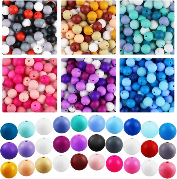 30Pcs 15mm Silicone Beads, Silicone Beads for Keychain Making Bulk Silicone Beads for Bracelet Making Necklace Making and Round Silicone Beads for Pens