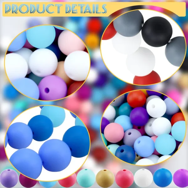 30Pcs 15mm Silicone Beads, Silicone Beads for Keychain Making Bulk Silicone Beads for Bracelet Making Necklace Making and Round Silicone Beads for Pens - Image 7