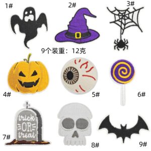Computer Embroidery Label Embroidery Sticker Halloween Series Pumpkin Decorative Clothes iron on patches Sticker Factory Direct SalesEmbroidered Iron on Patches for Clothes, Dress, Hat, Jeans, DIY Accessories Patches for Caps Backpacks Vest Harness -JY