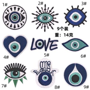 eye cloth sticker, devil's eye embroidery cloth sticker, computer embroidery label, decorative patches sticker, iron on stamp boy embroidery sticker.Embroidered Iron on Patches for Clothes, Dress, Hat, Jeans, DIY Accessories Patches for Caps Backpacks Vest Harness -JY