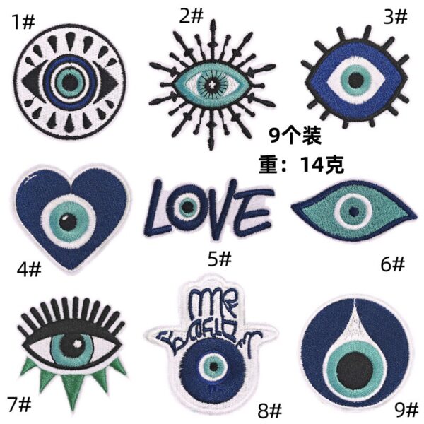 eye cloth sticker, devil's eye embroidery cloth sticker, computer embroidery label, decorative patches sticker, iron on stamp boy embroidery sticker.Embroidered Iron on Patches for Clothes, Dress, Hat, Jeans, DIY Accessories Patches for Caps Backpacks Vest Harness -JY