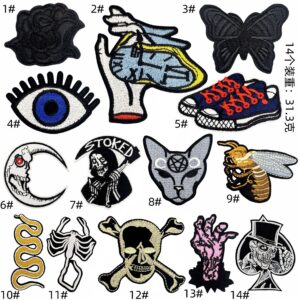 Punk series embroidery cloth sticker decoration skull patches patches spot wholesale computer embroidery clothing accessories accessoriesEmbroidered Iron on Patches for Clothes, Dress, Hat, Jeans, DIY Accessories Patches for Caps Backpacks Vest Harness -JY