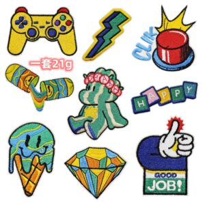 Cartoon Boy Cloth Sticker Diamond Game Console Embroidery Sticker Cute Ice Cream Sticker Children's Clothing Accessories patches StickerEmbroidered Iron on Patches for Clothes, Dress, Hat, Jeans, DIY Accessories Patches for Caps Backpacks Vest Harness -JY