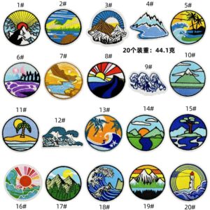 Creative round travel embroidery landscape cloth sticker computer embroidery clothes decoration patches sticker hot melt adhesive spot wholesaleEmbroidered Iron on Patches for Clothes, Dress, Hat, Jeans, DIY Accessories Patches for Caps Backpacks Vest Harness -JY