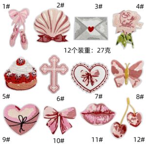 cute girl pink embroidery cloth sticker love bow patches sticker clothing accessories computer sticker embroidery Embroidered Iron on Patches for Clothes, Dress, Hat, Jeans, DIY Accessories Patches for Caps Backpacks Vest Harness -JY