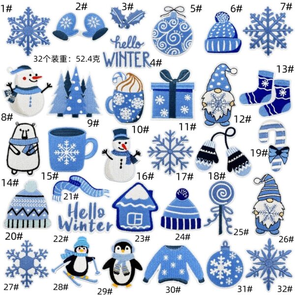 Christmas series blue embroidery cloth sticker spot wholesale computer embroidery clothing accessories patches stickerEmbroidered Iron on Patches for Clothes, Dress, Hat, Jeans, DIY Accessories Patches for Caps Backpacks Vest Harness -JY