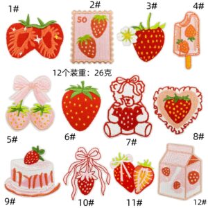 Cute pink strawberry cloth sticker bear ice cream embroidery patches sticker computer embroidery clothing accessories spot wholesaleEmbroidered Iron on Patches for Clothes, Dress, Hat, Jeans, DIY Accessories Patches for Caps Backpacks Vest Harness -JY