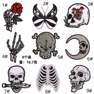children's undead patches horror skeleton cloth sticker computer embroidery clothes bag embroidery stamp hot melt adhesiveEmbroidered Iron on Patches for Clothes, Dress, Hat, Jeans, DIY Accessories Patches for Caps Backpacks Vest Harness -JY