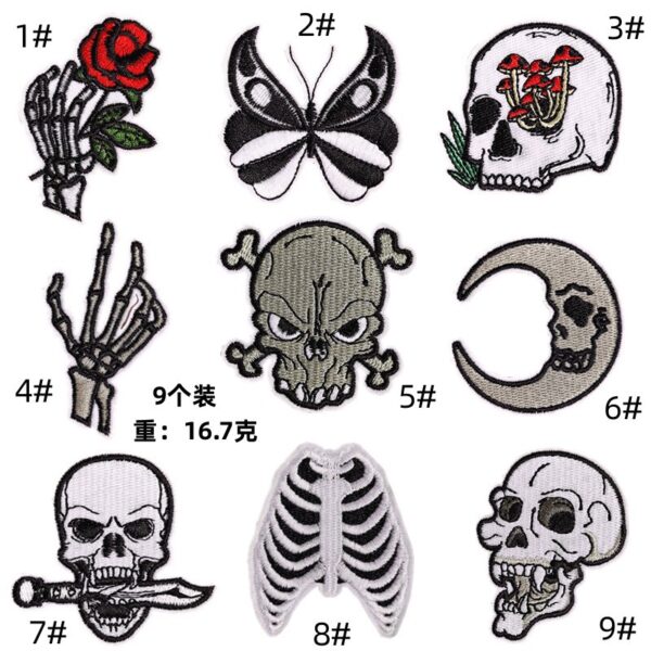 children's undead patches horror skeleton cloth sticker computer embroidery clothes bag embroidery stamp hot melt adhesiveEmbroidered Iron on Patches for Clothes, Dress, Hat, Jeans, DIY Accessories Patches for Caps Backpacks Vest Harness -JY