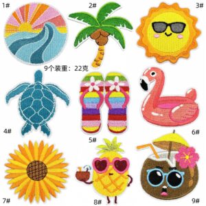 Summer cartoon beach embroidery travel decoration cloth sticker spot wholesale computer embroidery clothing accessories patchesEmbroidered Iron on Patches for Clothes, Dress, Hat, Jeans, DIY Accessories Patches for Caps Backpacks Vest Harness -JY