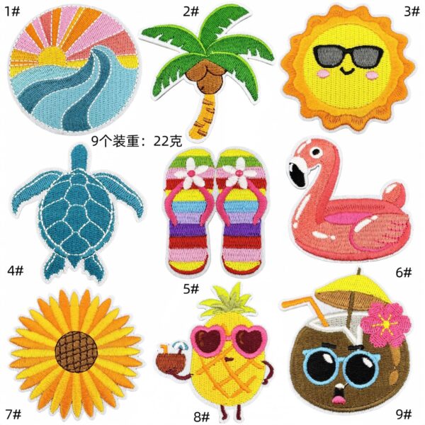 Summer cartoon beach embroidery travel decoration cloth sticker spot wholesale computer embroidery clothing accessories patchesEmbroidered Iron on Patches for Clothes, Dress, Hat, Jeans, DIY Accessories Patches for Caps Backpacks Vest Harness -JY
