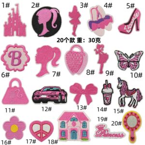 Cartoon pink doll embroidery cloth sticker car bow iron on patches cute handbag decoration decal badgeEmbroidered Iron on Patches for Clothes, Dress, Hat, Jeans, DIY Accessories Patches for Caps Backpacks Vest Harness -JY