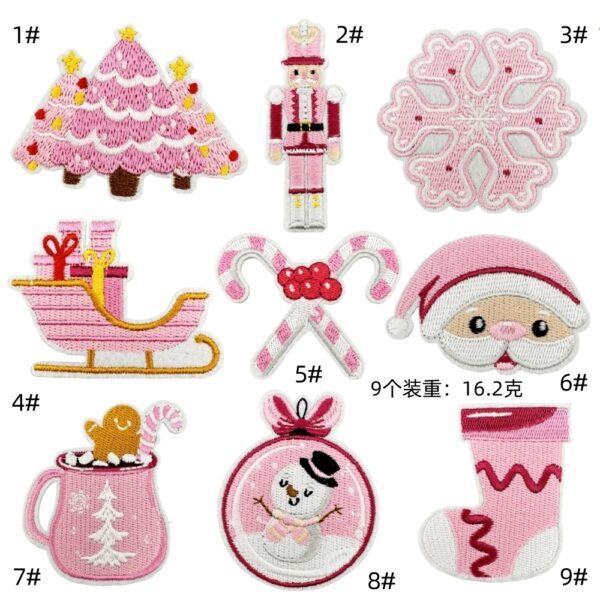 Pink Christmas cartoon embroidery cloth sticker snowflake gift embroidery patches badge cloth label clothing accessories spot wholesaleEmbroidered Iron on Patches for Clothes, Dress, Hat, Jeans, DIY Accessories Patches for Caps Backpacks Vest Harness -JY
