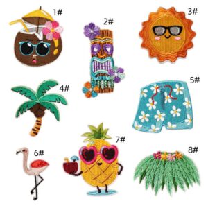 Hawaiian suit flamingo pineapple glasses cloth sticker props beach funny embroidery decoration clothing accessories discountEmbroidered Iron on Patches for Clothes, Dress, Hat, Jeans, DIY Accessories Patches for Caps Backpacks Vest Harness -JY