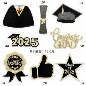2025 black gold graduation season embroidery cartoon learning cloth sticker iron on model decorative embroidery patches patches spot wholesaleEmbroidered Iron on Patches for Clothes, Dress, Hat, Jeans, DIY Accessories Patches for Caps Backpacks Vest Harness -JY