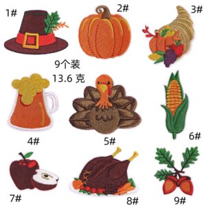 Fall Thanksgiving Embroidery Cloth Sticker Pumpkin iron on patches Sticker Beer Turkey Computer Badge Hat Decorative Cloth LabelEmbroidered Iron on Patches for Clothes, Dress, Hat, Jeans, DIY Accessories Patches for Caps Backpacks Vest Harness -JY