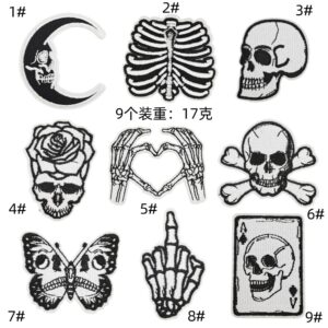 black and white series skull cloth sticker European and American personalized iron on patches dark butterfly embroidery patches decorationEmbroidered Iron on Patches for Clothes, Dress, Hat, Jeans, DIY Accessories Patches for Caps Backpacks Vest Harness -JY