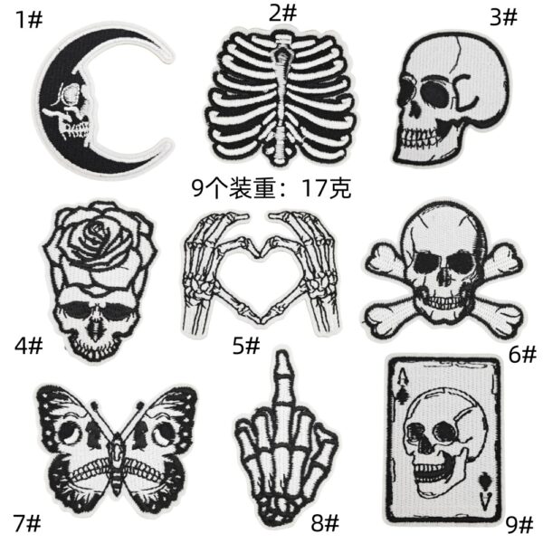 black and white series skull cloth sticker European and American personalized iron on patches dark butterfly embroidery patches decorationEmbroidered Iron on Patches for Clothes, Dress, Hat, Jeans, DIY Accessories Patches for Caps Backpacks Vest Harness -JY