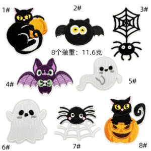 Halloween embroidery cloth sticker pumpkin prop decal horror black bat computer embroidery label clothing accessoriesEmbroidered Iron on Patches for Clothes, Dress, Hat, Jeans, DIY Accessories Patches for Caps Backpacks Vest Harness -JY