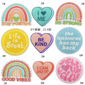 cartoon sunshine quotes cloth sticker decoration color English word embroidery patches patches computer embroidery model spotEmbroidered Iron on Patches for Clothes, Dress, Hat, Jeans, DIY Accessories Patches for Caps Backpacks Vest Harness -JY