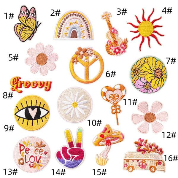 Yellow cartoon flower cloth sticker fashionable computer embroidery sticker cute rainbow car iron on patches decalEmbroidered Iron on Patches for Clothes, Dress, Hat, Jeans, DIY Accessories Patches for Caps Backpacks Vest Harness -JY