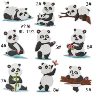 Playful cute cartoon Chinese style giant panda embroidery sticker animal clothes clothing cloth sticker clothing accessories stickerEmbroidered Iron on Patches for Clothes, Dress, Hat, Jeans, DIY Accessories Patches for Caps Backpacks Vest Harness -JY