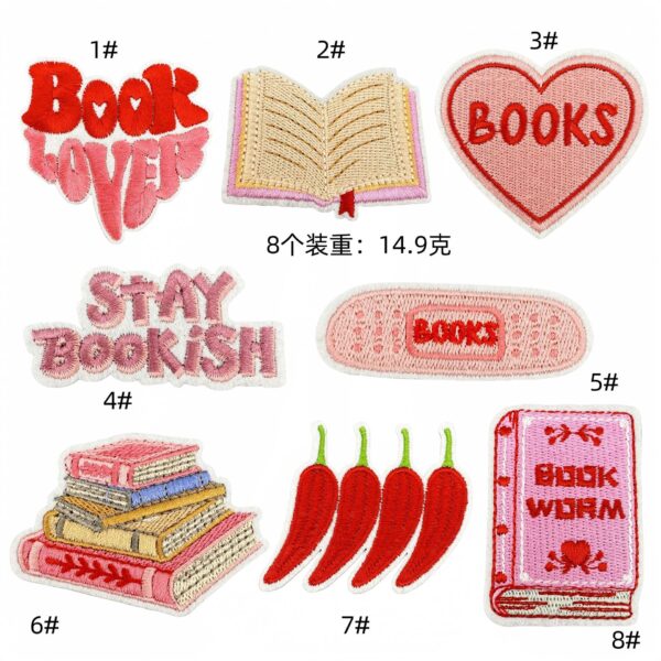 English Books Embroidery Cloth Stickers Spot Wholesale Computer Embroidery Clothing Accessories Badge Cloth Label Hot Melt AdhesiveEmbroidered Iron on Patches for Clothes, Dress, Hat, Jeans, DIY Accessories Patches for Caps Backpacks Vest Harness -JY