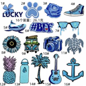 Personalized blue series embroidery cloth sticker decoration cartoon guitar whale patches embroidery iron on patches accessoriesEmbroidered Iron on Patches for Clothes, Dress, Hat, Jeans, DIY Accessories Patches for Caps Backpacks Vest Harness -JY