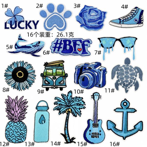 Personalized blue series embroidery cloth sticker decoration cartoon guitar whale patches embroidery iron on patches accessoriesEmbroidered Iron on Patches for Clothes, Dress, Hat, Jeans, DIY Accessories Patches for Caps Backpacks Vest Harness -JY