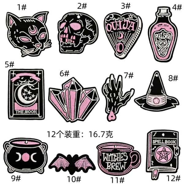 Black Diablo Skull Series Cloth Sticker Spot Wholesale Electric Embroidery Computer Embroidery patches Sticker iron on Cloth LabelEmbroidered Iron on Patches for Clothes, Dress, Hat, Jeans, DIY Accessories Patches for Caps Backpacks Vest Harness -JY