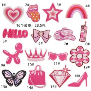 pink embroidery cloth sticker diamond butterfly crown cartoon love patches sticker bag decoration computer embroidery labelEmbroidered Iron on Patches for Clothes, Dress, Hat, Jeans, DIY Accessories Patches for Caps Backpacks Vest Harness -JY