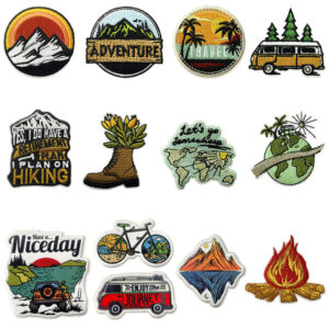 13 tourism outdoor camping mountain climbing sports embroidery patch hot melt adhesive cloth sticker set