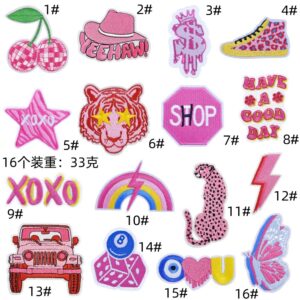 hot-selling pink cherry embroidery cloth sticker denim hat embroidery label bag decoration rainbow tiger computer embroideryEmbroidered Iron on Patches for Clothes, Dress, Hat, Jeans, DIY Accessories Patches for Caps Backpacks Vest Harness -JY