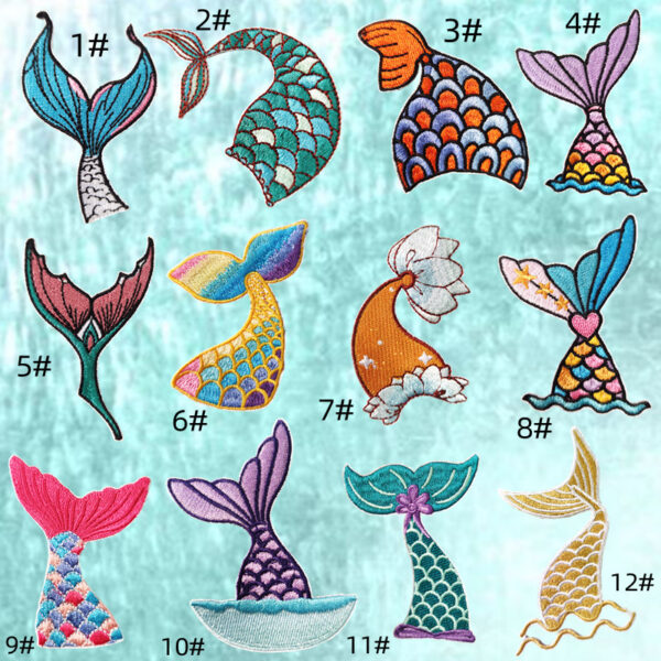 mermaid tail embroide clothes, clothing patches stickers, decorative cloth stickers, handmade thickened mermaid tail designEmbroidered Iron on Patches for Clothes, Dress, Hat, Jeans, DIY Accessories Patches for Caps Backpacks Vest Harness -JY