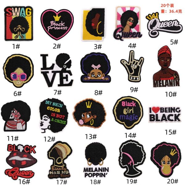 Embroidery cartoon animation black girl cloth sticker spot wholesale computer embroidery clothing accessories patches hot melt adhesiveEmbroidered Iron on Patches for Clothes, Dress, Hat, Jeans, DIY Accessories Patches for Caps Backpacks Vest Harness -JY