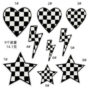 Black and white plaid embroidery cloth sticker decorative love star lightning embroidery patches clothing accessories iron on patches modelEmbroidered Iron on Patches for Clothes, Dress, Hat, Jeans, DIY Accessories Patches for Caps Backpacks Vest Harness -JY
