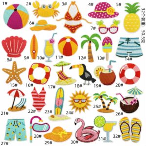 Summer cartoon beach party embroidery cloth sticker embroidery patches Hawaiian accessories patches electric embroidery piece hot melt adhesiveEmbroidered Iron on Patches for Clothes, Dress, Hat, Jeans, DIY Accessories Patches for Caps Backpacks Vest Harness -JY