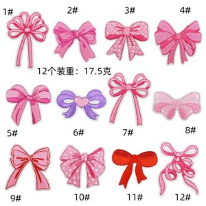 pink bow cloth sticker embroidery patches sticker spot wholesale computer embroidery clothing accessories iron on cloth labelEmbroidered Iron on Patches for Clothes, Dress, Hat, Jeans, DIY Accessories Patches for Caps Backpacks Vest Harness -JY