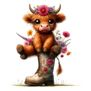 Heat transfers Iron on stickers  highland cow 582 for Tshirts Iron on Decal Patches Stickers Clothes Hat Pillows DIY Crafts