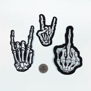 Skull cloth sticker style white bone corna rock gesture evil finger demon horn adhesive embroidery