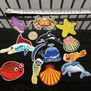 Shark whale crab dolphin cloth sticker ocean fish set embroidery adhesive clothing accessories DIY sticker