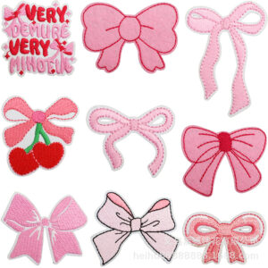 Pink embroidery cloth sticker decorative Patches sticker pink ribbon embroidery label cherry sticker