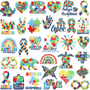 Puzzle embroidery cloth sticker autism embroidery label colored ribbon Patches sticker bag decoration embroidery label