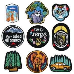 handmade DIY embroidery Patches simple and cat mountain river series embroidery cloth sticker