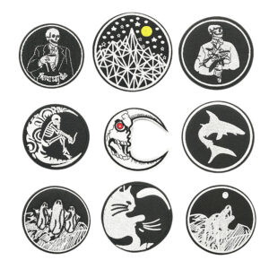 round cloth sticker embroidery sticker black ghost head round Patches sticker embroidery sewing