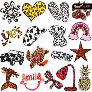 cartoon slippers Patches sticker leopard print art embroidery cloth sticker cow print vehicle embroidery label dressing embroidery piece