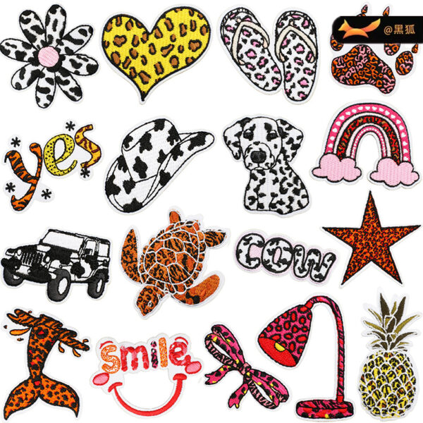 cartoon slippers Patches sticker leopard print art embroidery cloth sticker cow print vehicle embroidery label dressing embroidery piece