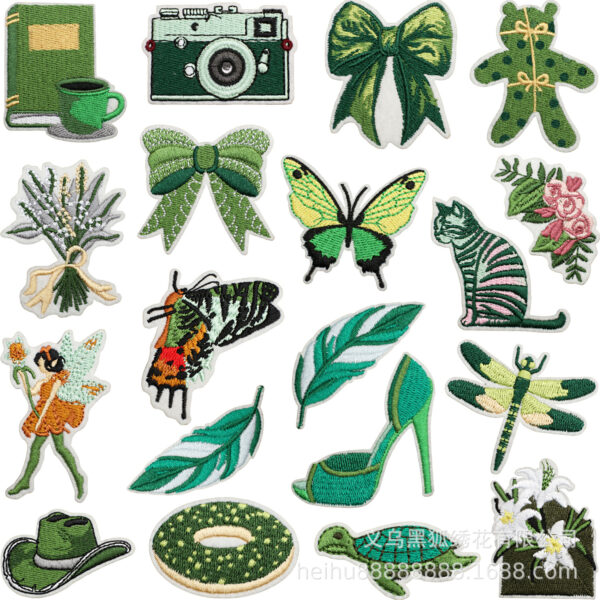 green flower fairy embroidery cloth sticker hat sock hat sticker green cloth sticker
