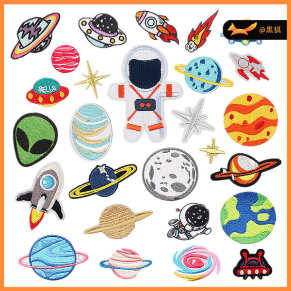 embroidery cloth sticker embroidery label rocket decoration  cartoon embroidery sticker planet Patches sticker
